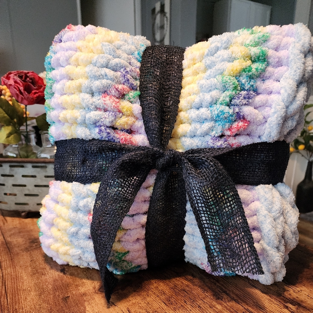 Handmade Chunky Blanket Throw 48x30 Multi Color